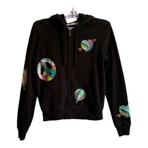 PINK Victorias Secret Jacket Womens S/P Black Logo Bling Sequin Hoodie Full Zip